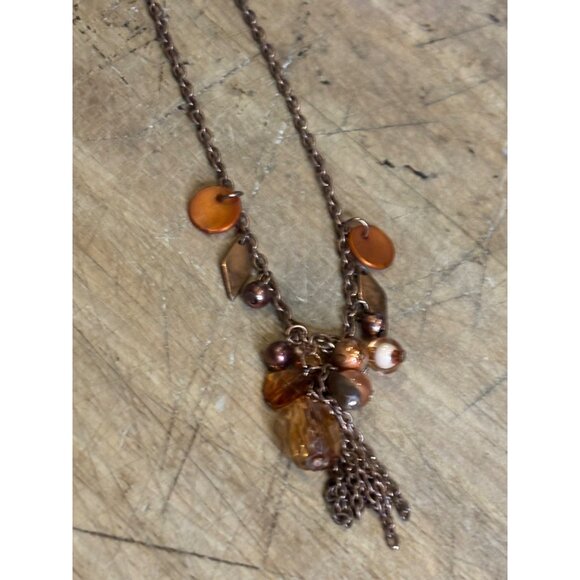 Vintage-Inspired Bronze Tone Necklace With Beads & Charms 18" Chain With Lobster - Picture 7 of 7